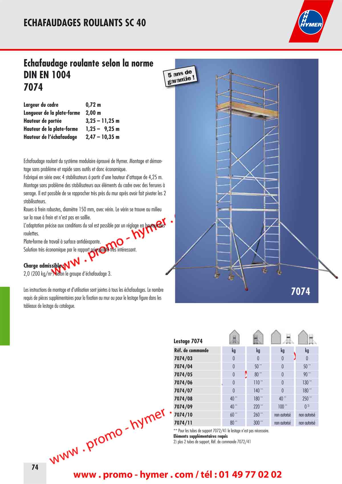 echafaudages alu 10m, 11 m, 12 mtres 13 mtres, 14 metres